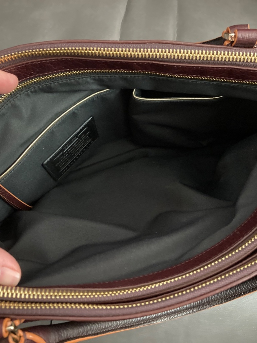Coach Burgundy and Tan Leather Crossbody Satchel - Picture 9 of 14